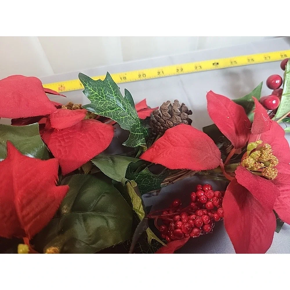 Poinsettia and Holly‎ Branch - Rich Red Holiday Decor